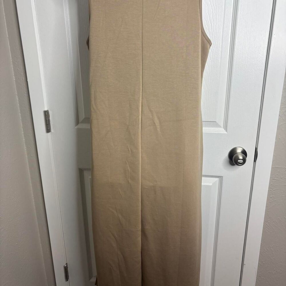 Size L Rumia Casual Coffee Maxi Dress with Side Slits and Pockets - Picture 3 of 7